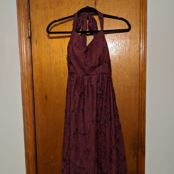 Modcloth Maroon Halter Floral Midi Dress (small) - Picture 7 of 8